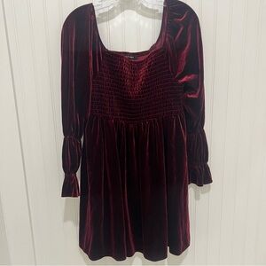 Elegant Velvet Burgundy Smocked Mini Dress